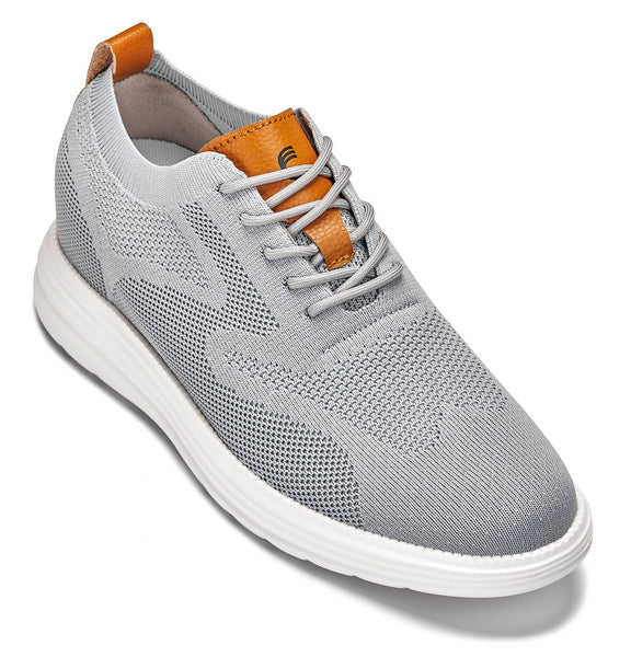 CALTO - X2637 - 2.8 Inches Taller (Pewter Grey/Brown) - Lace Up Casual