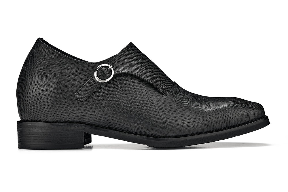 CALTO - Y1180 - 3.2 pulgadas más alto (negro) - Zapatos de vestir ligeros sin cordones con correa tipo monje