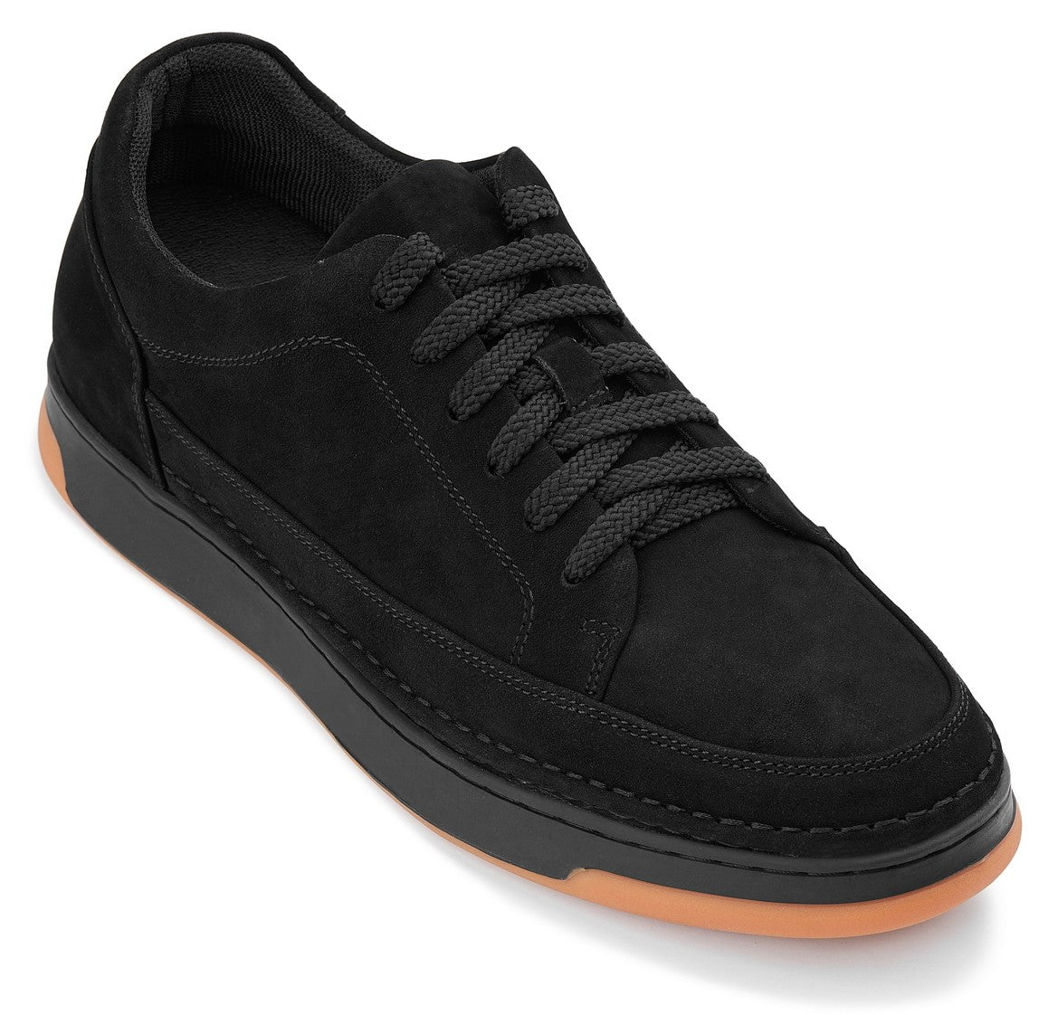 CALTO - Y7933 - 2.6 Inches Taller (Noir Suede/Zwart & Gum Zool) - Verhoogde Suède Sneakers