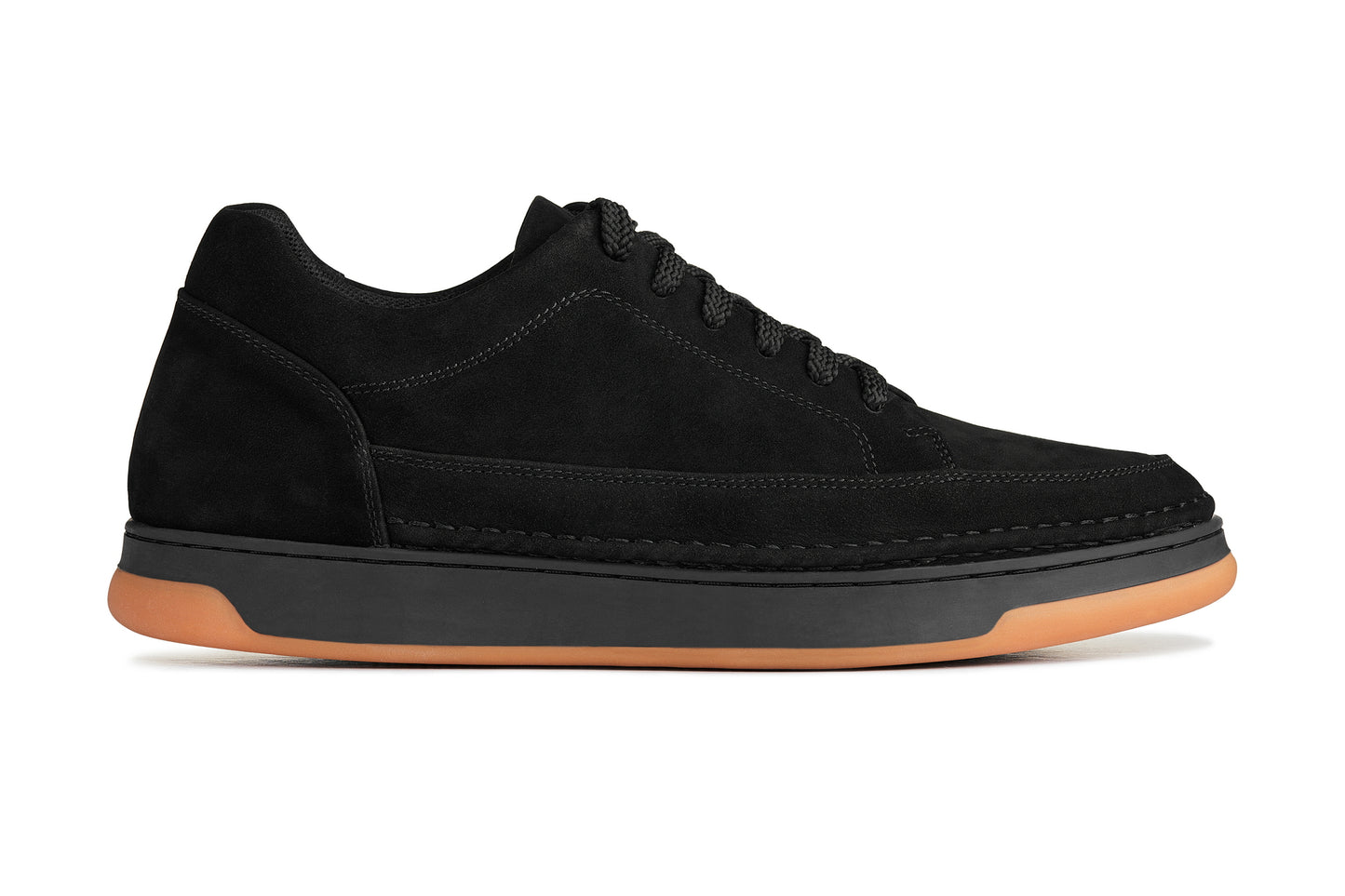 CALTO - Y7933 - 2.6 Inches Taller (Noir Suede/Zwart & Gum Zool) - Verhoogde Suède Sneakers