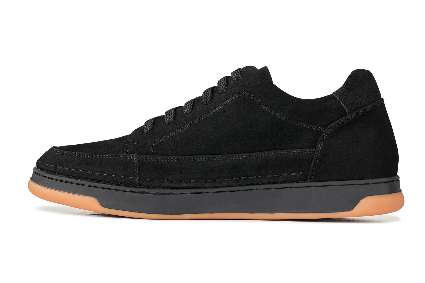 CALTO - Y7933 - 2.6 Inches Taller (Noir Suede/Black & Gum Sole) - Elevated Suede Sneakers