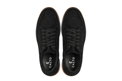 CALTO - Y7933 - 2.6 Zoll größer (Noir Suede/Schwarz & Gummisohle) - Erhöhte Wildledersneaker