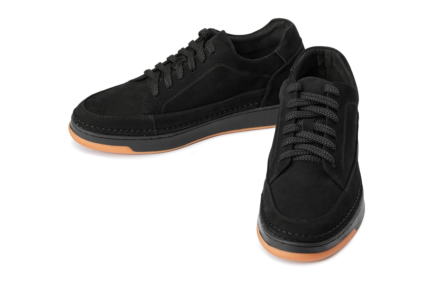 CALTO - Y7933 - 2.6 Inches Taller (Noir Suede/Zwart & Gum Zool) - Verhoogde Suède Sneakers