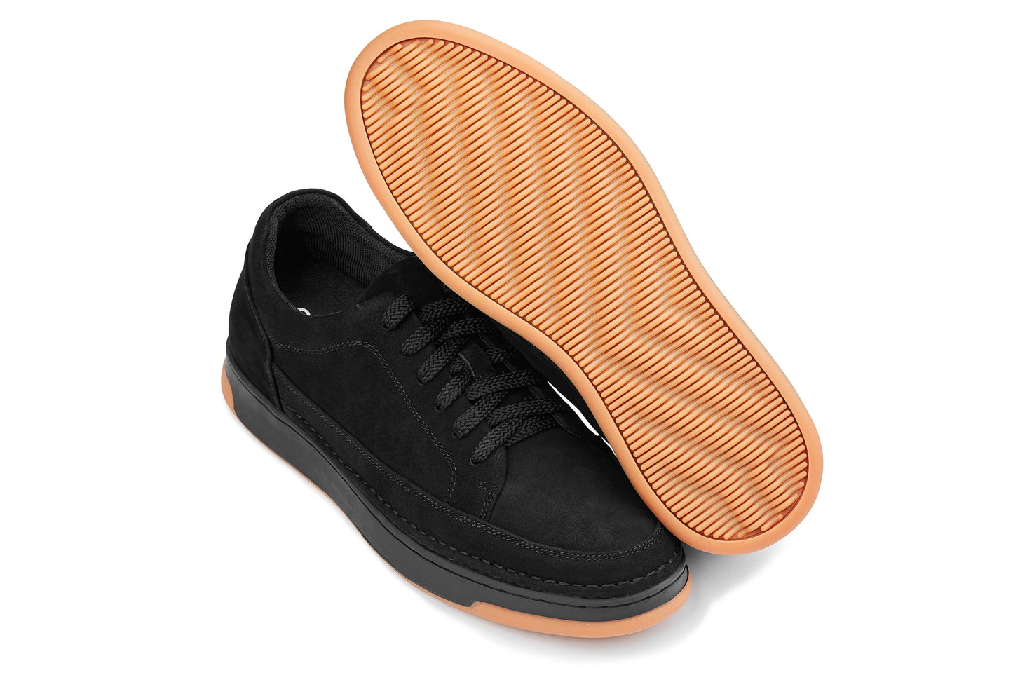 CALTO - Y7933 - 2.6 Inches Taller (Noir Suede/Black & Gum Sole) - Elevated Suede Sneakers