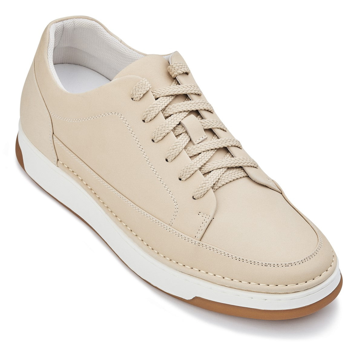 CALTO - Y7934 - 2.6 Pulgadas Más Alto (Gamuza Blanco Marfil/Blanco y Suela de Goma) - Zapatillas de Cuero Elevadas