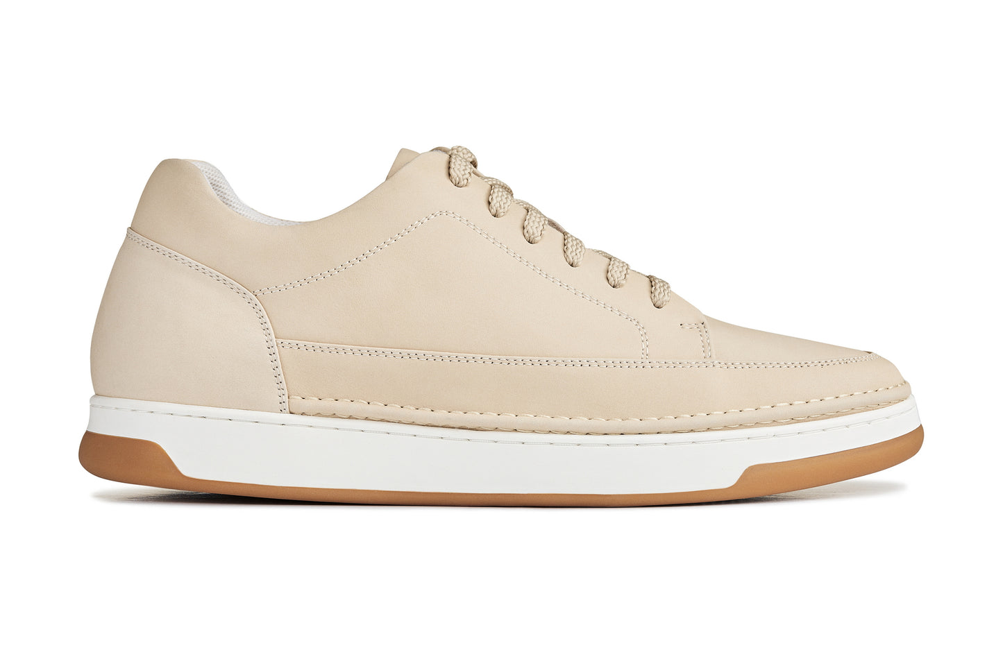 CALTO - Y7934 - 2.6 Inches Taller (Ivory White Suede/White & Gum Sole) - Elevated Leather Sneakers