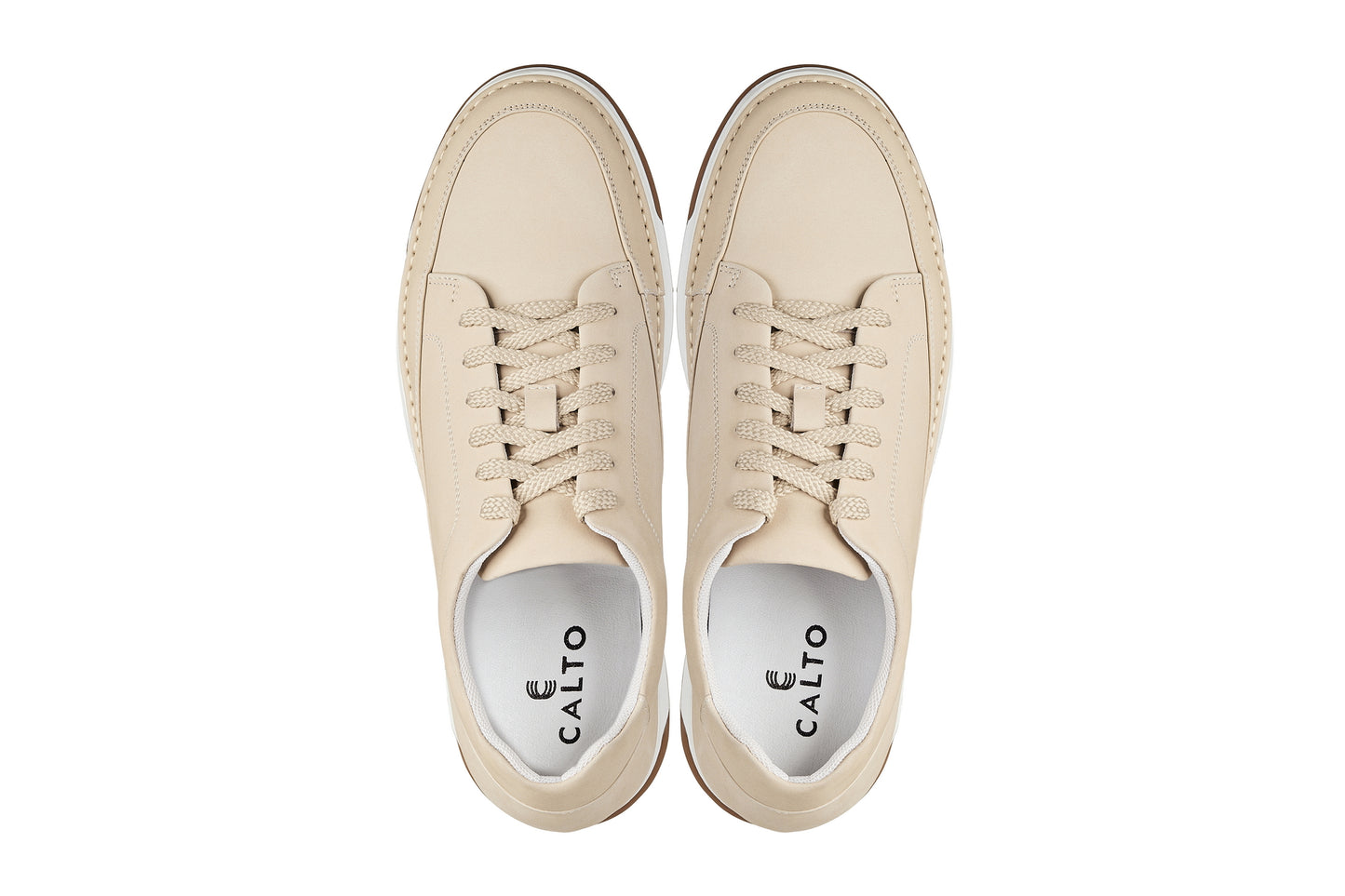 CALTO - Y7934 - 2.6 Inches Taller (Ivory White Suede/White & Gum Sole) - Elevated Leather Sneakers