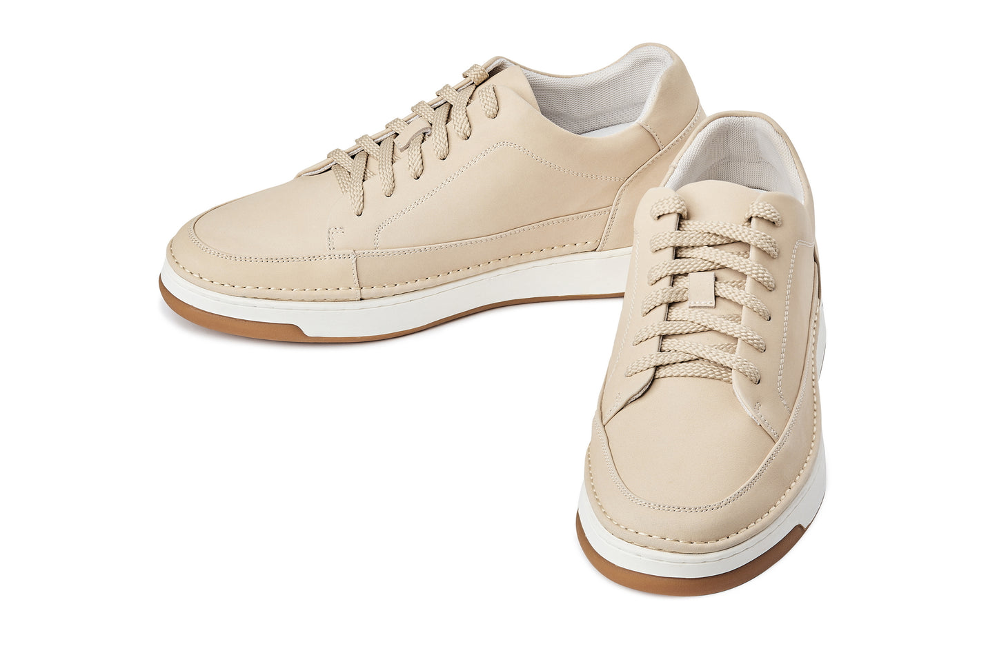 CALTO - Y7934 - 2.6 Inches Taller (Ivoorwit Suède/Witte & Gum Zool) - Verhoogde Leren Sneakers