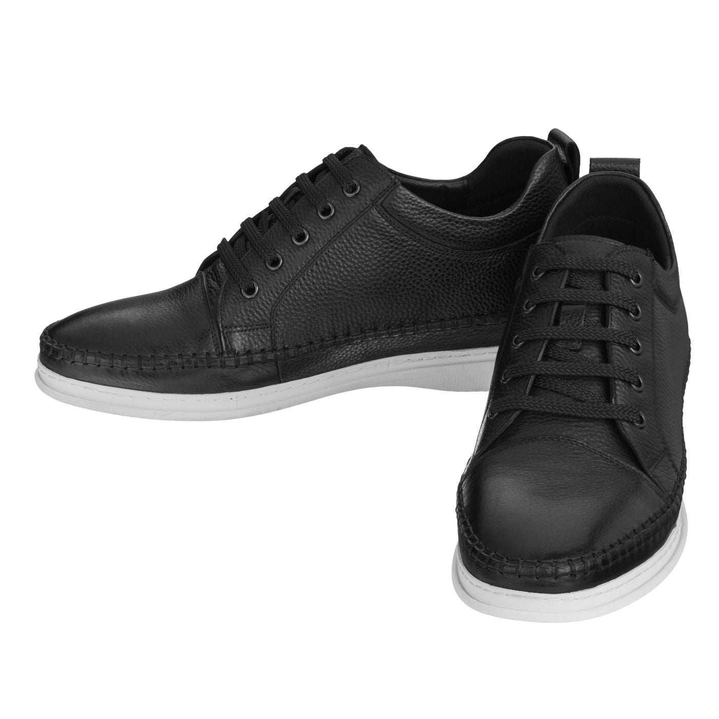 Elevator shoes height increase CALTO 3 Inch Casual Leather Elevator Sneakers - Black - S4311