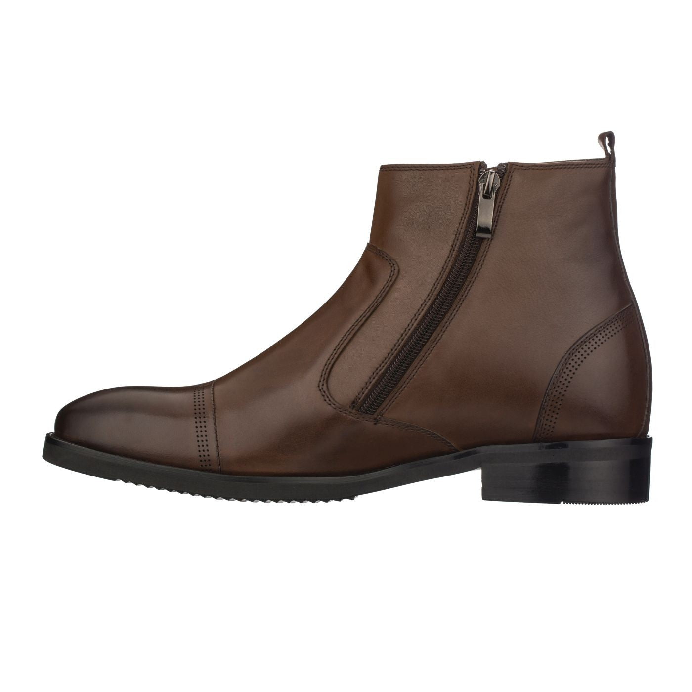 Elevator shoes height increase CALTO - S28002 - 2.8 Inches Taller (Dark Brown) - Lightweight - Zipper Boots