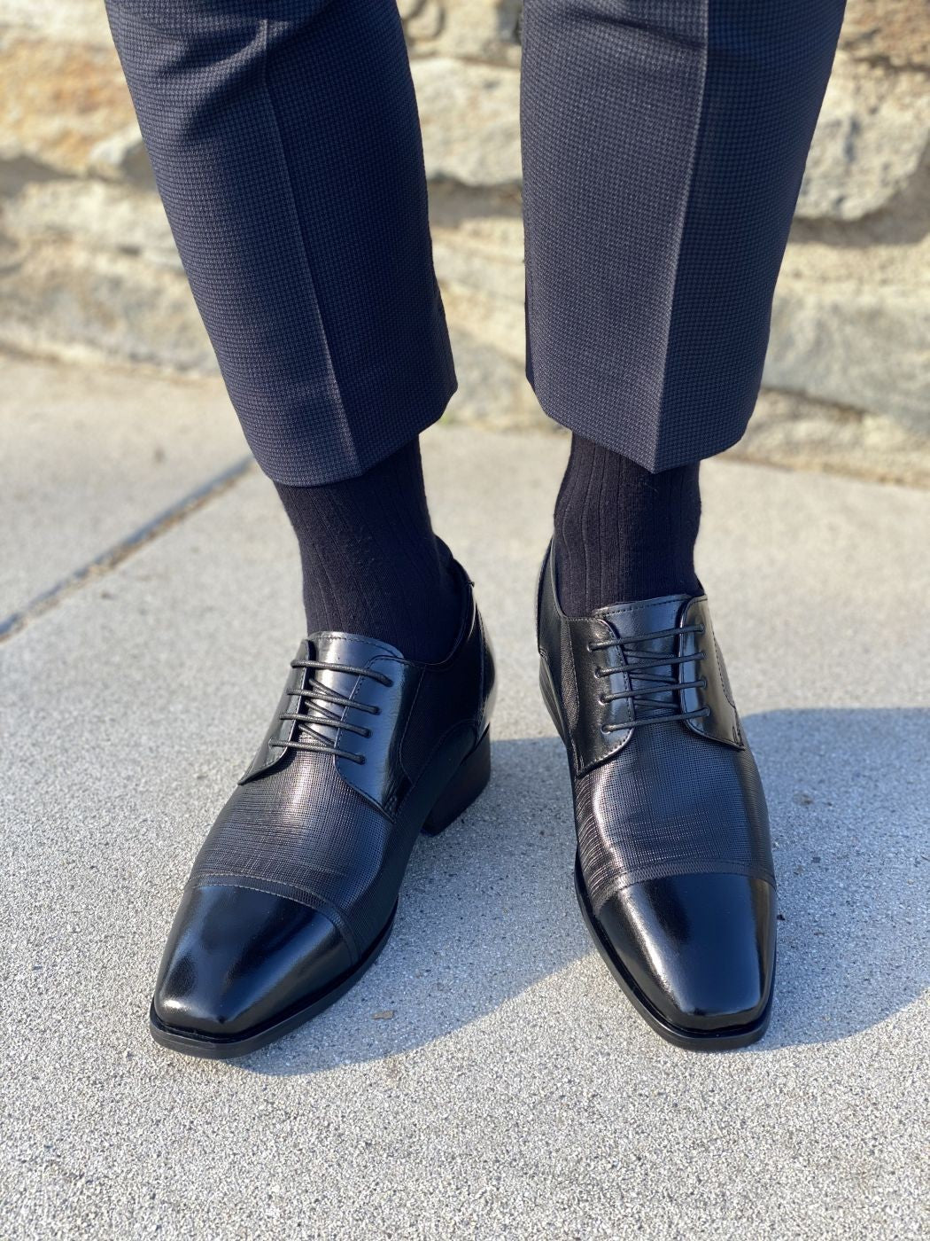 Height Increase Elevator Shoes Men CALTO Black Leather Dress Elevator Shoes - 3.2 inches Height Increase Elevator Shoes Men CALTO Black Leather Dress Elevator Shoes - 3.2 inches