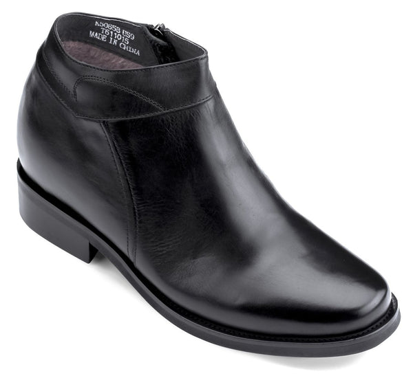 CALDEN Height Increasing Elevator Round Toe Zipper Ankle Boots display picture 1